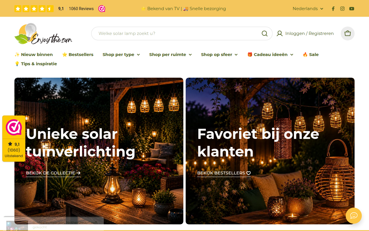 Screenshot van enjoythesun.nl