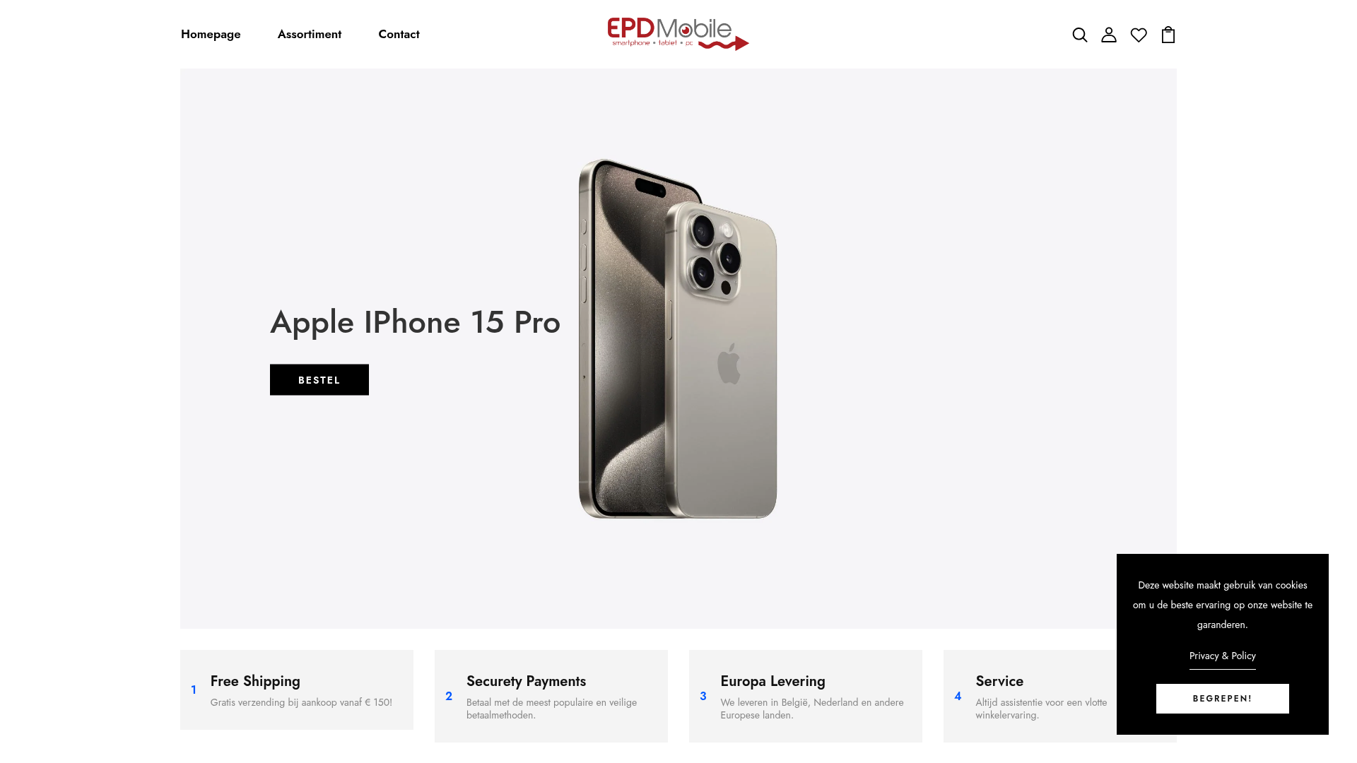 Screenshot van epdmobile.com