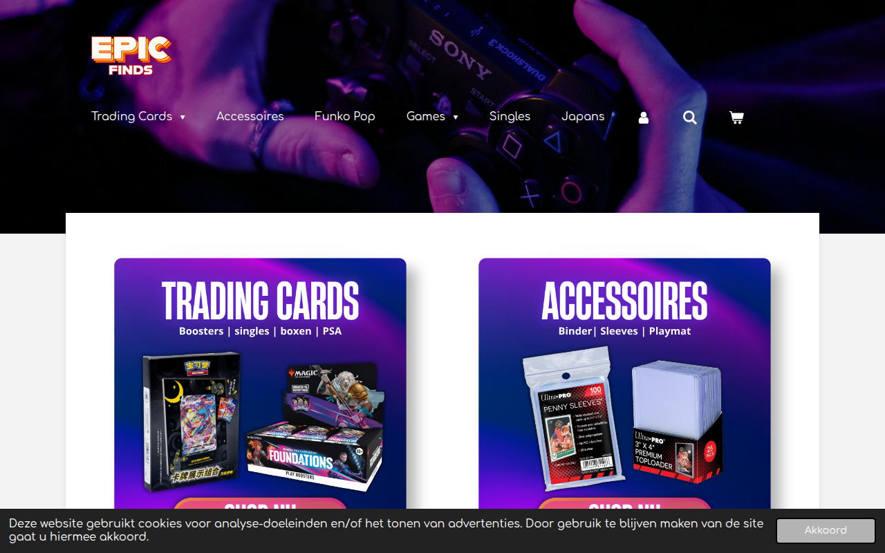 Screenshot van epicfinds.nl