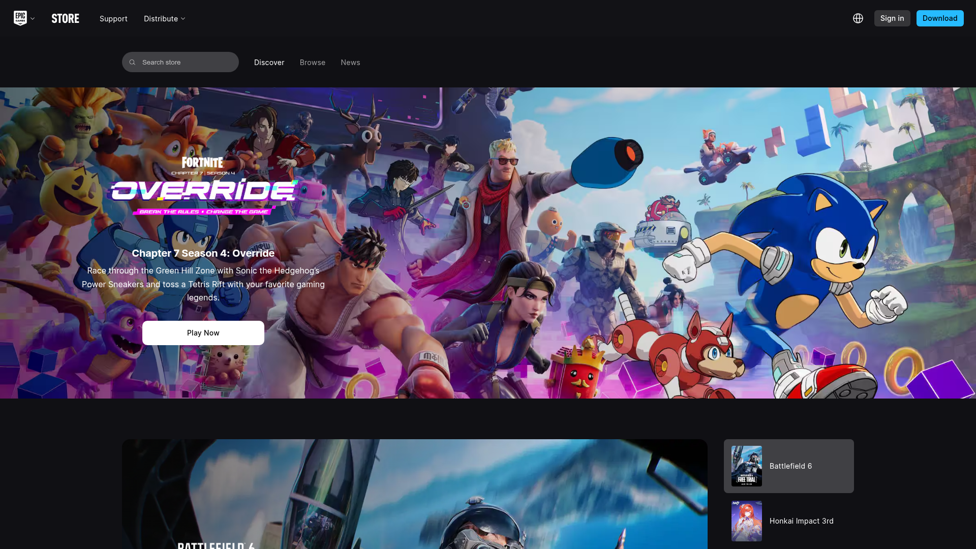 Screenshot van epicgames.com