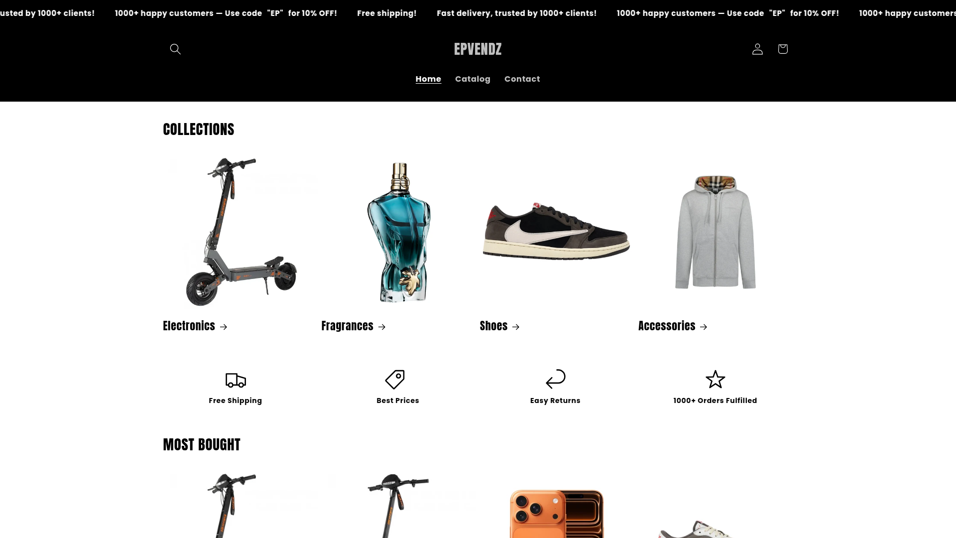 Screenshot van epvendz.myshopify.com