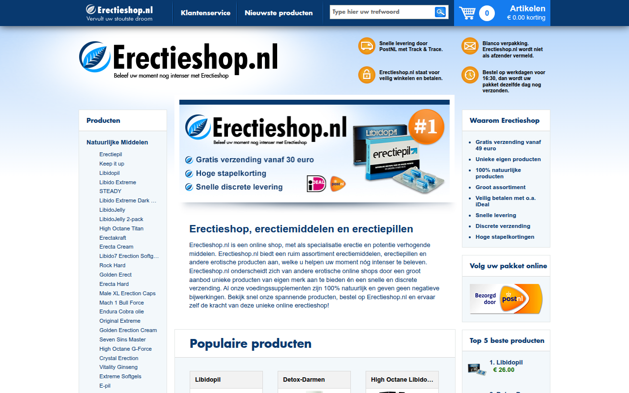 Screenshot van erectieshop.nl