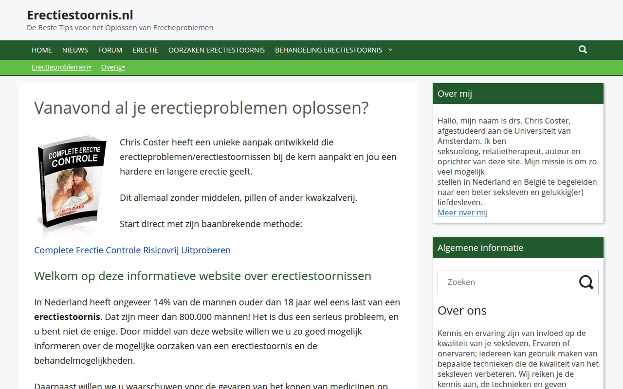 Screenshot van erectiestoornis.nl