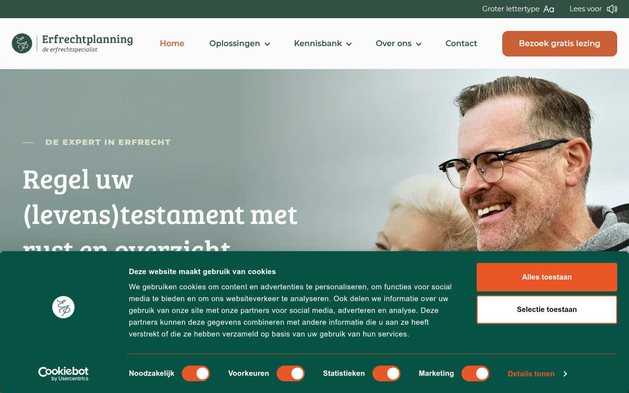 Screenshot van erfrechtplanning.nl