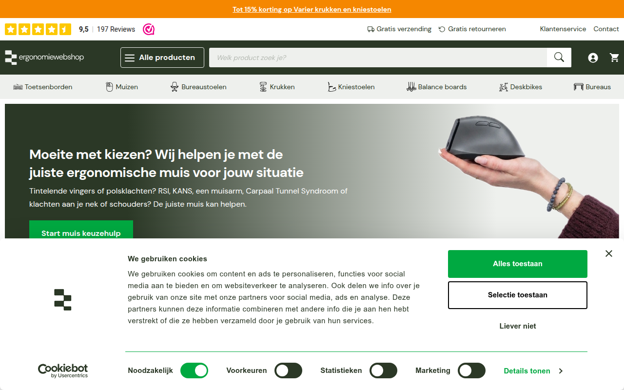 Screenshot van ergonomiewebshop.nl