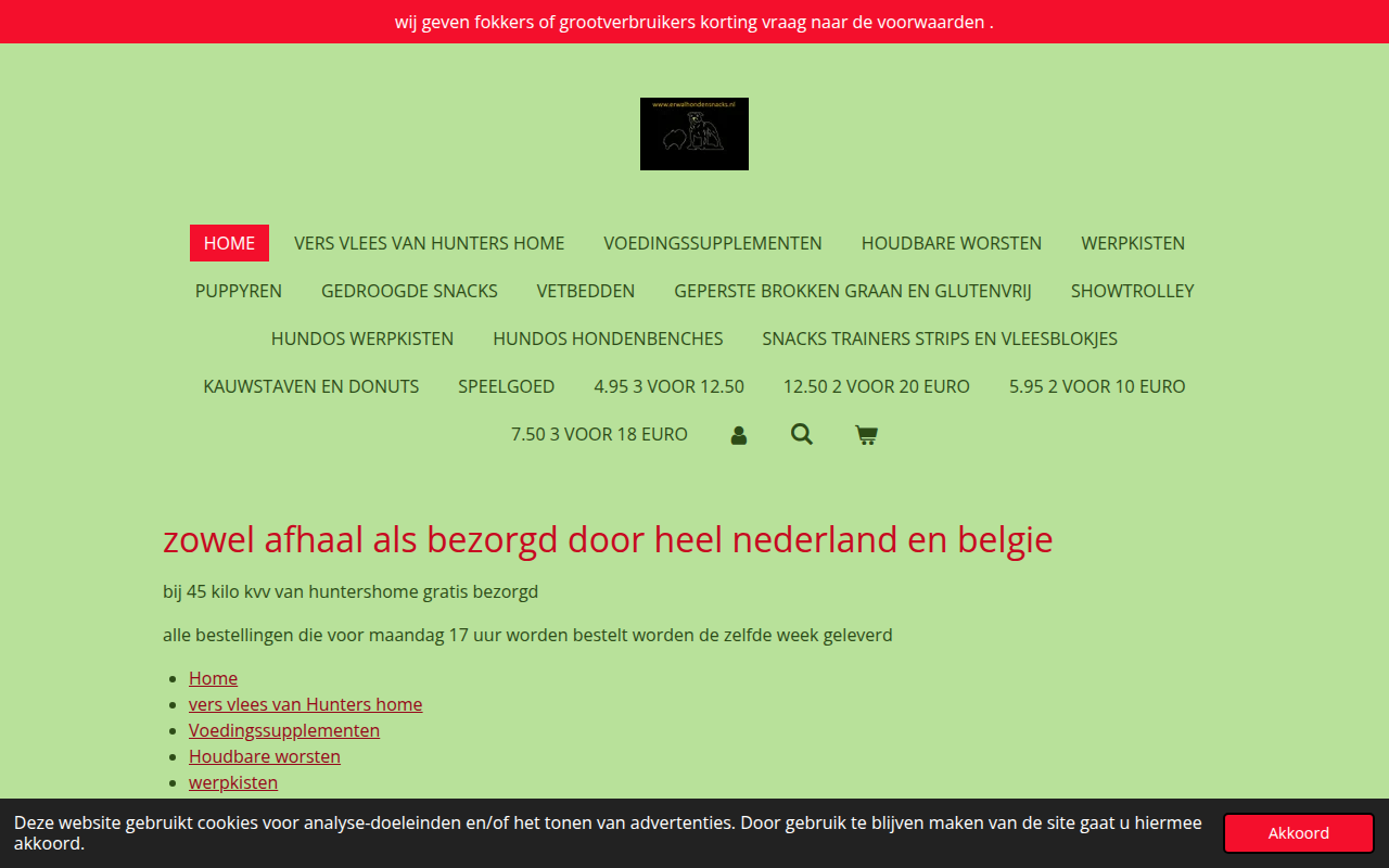 Screenshot van erwalhondensnacks.nl