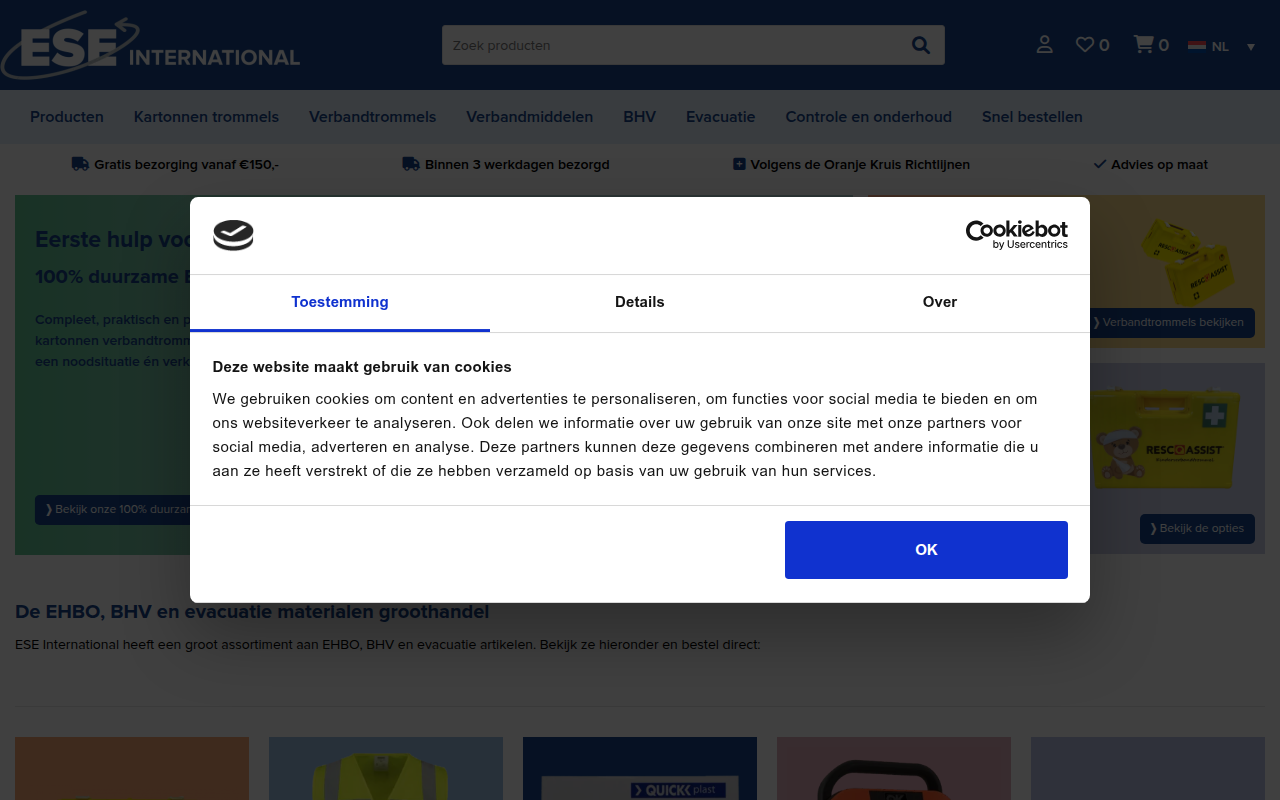 Screenshot van ese-int.nl