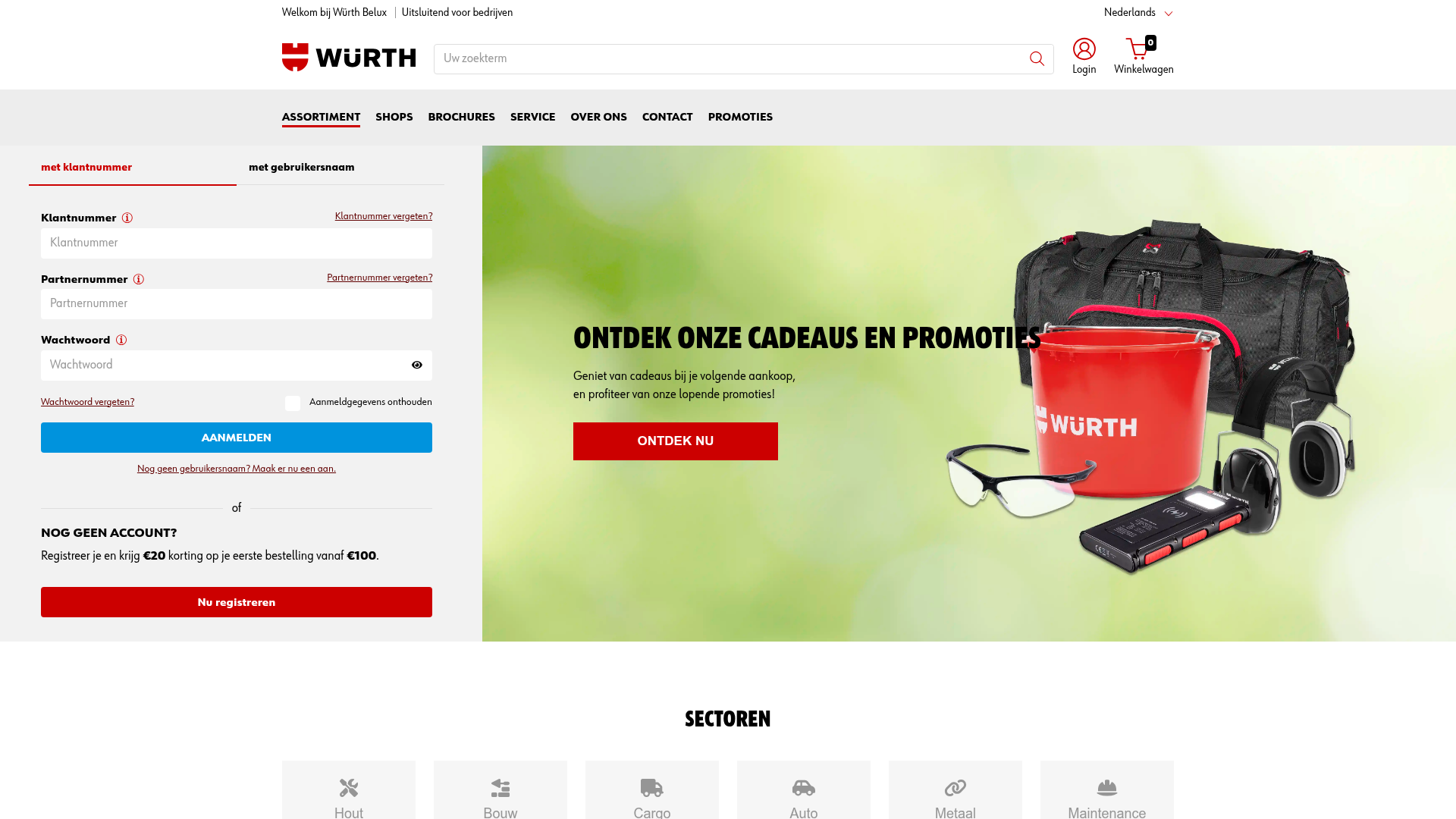 Screenshot van eshop.wurth.be