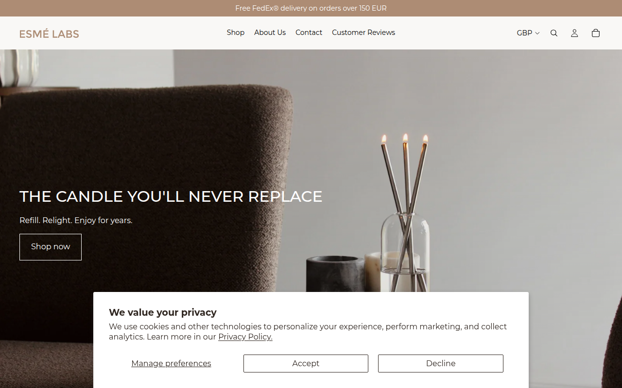 Screenshot van esmelabs.com