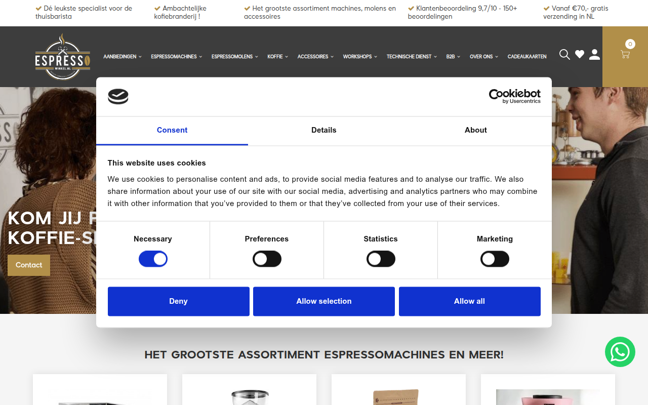 Screenshot van espressowinkel.nl