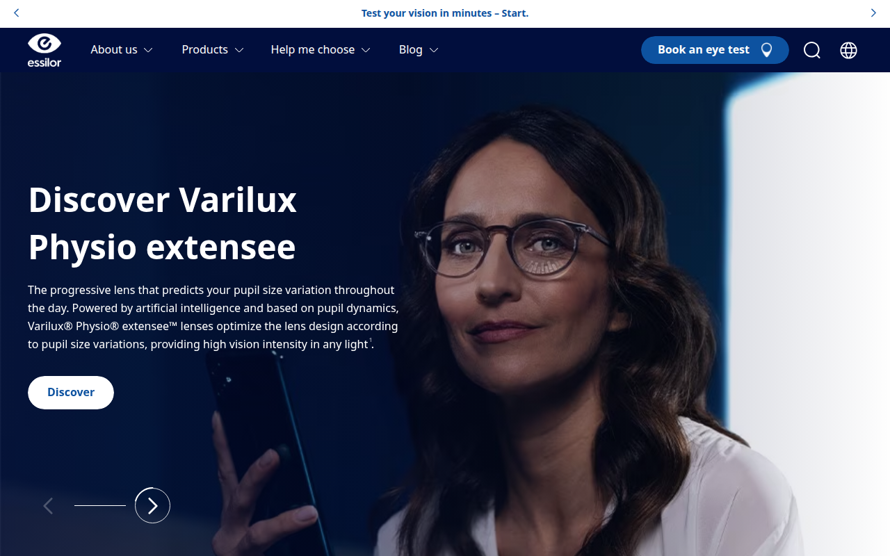 Screenshot van essilor.com