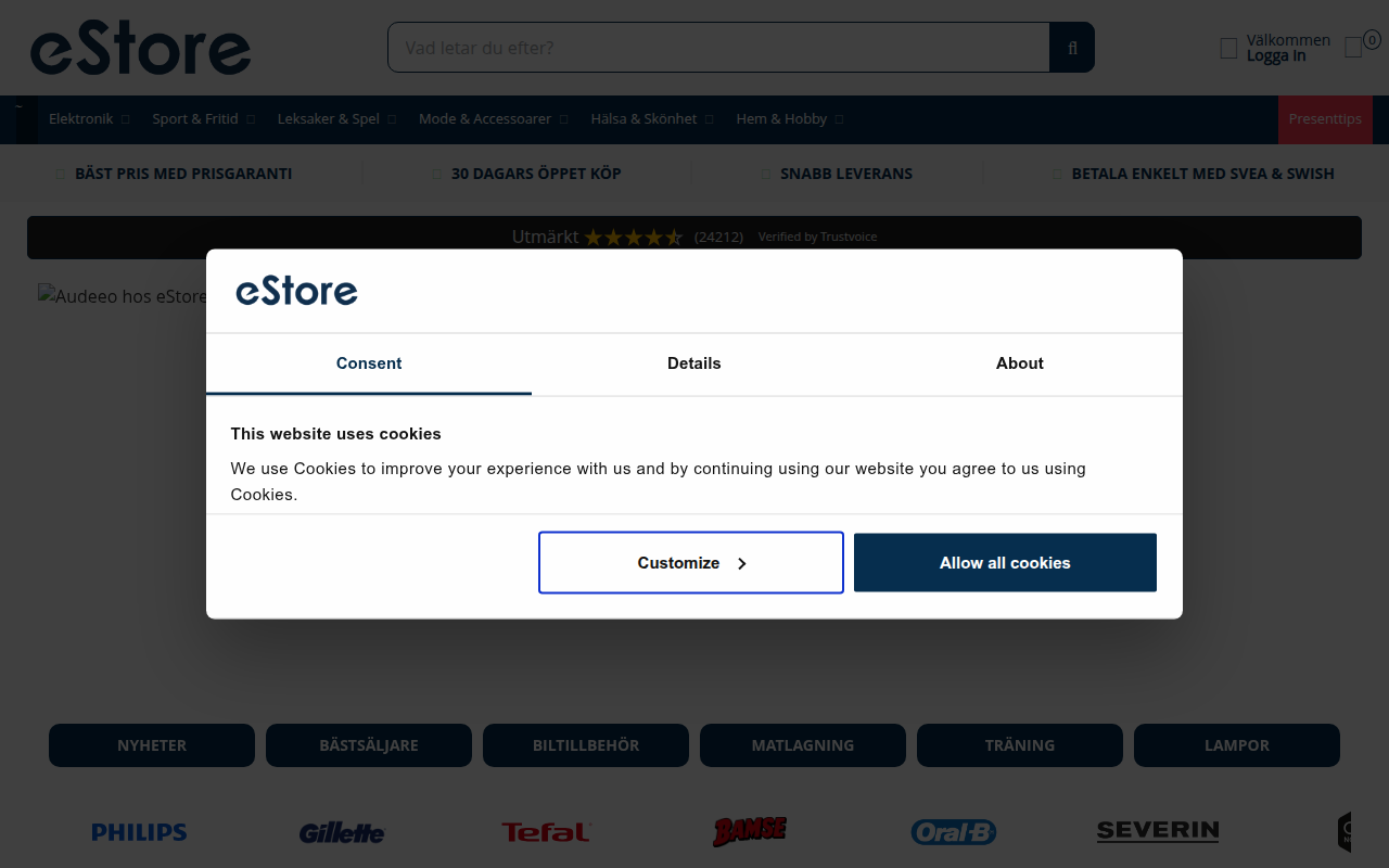 Screenshot van estore.nu