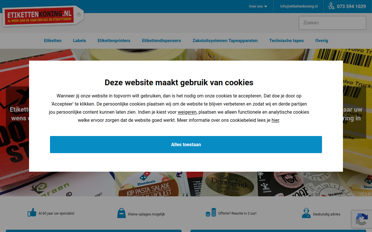 Screenshot van etikettenkoning.nl