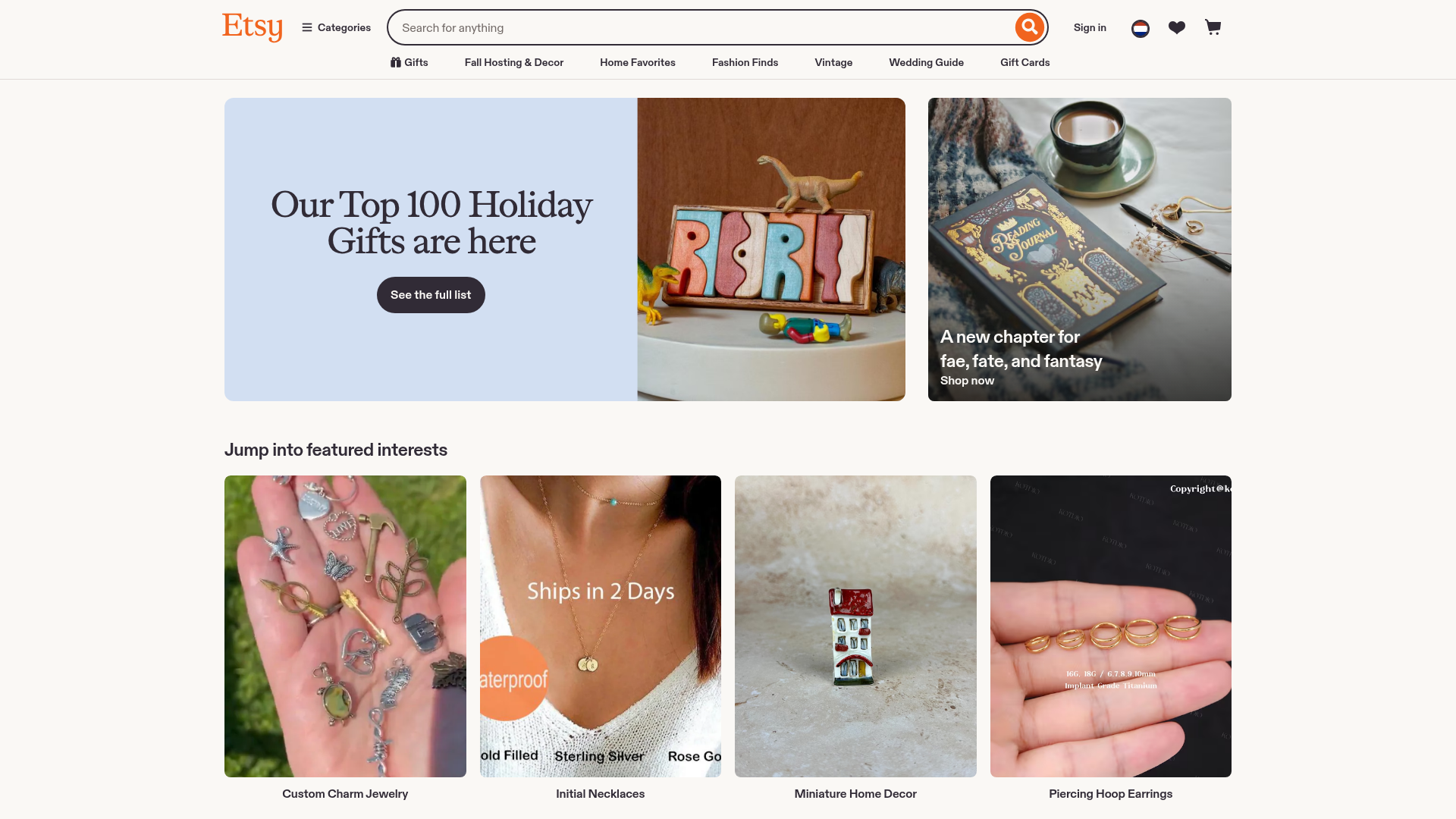 Screenshot van etsy.nl