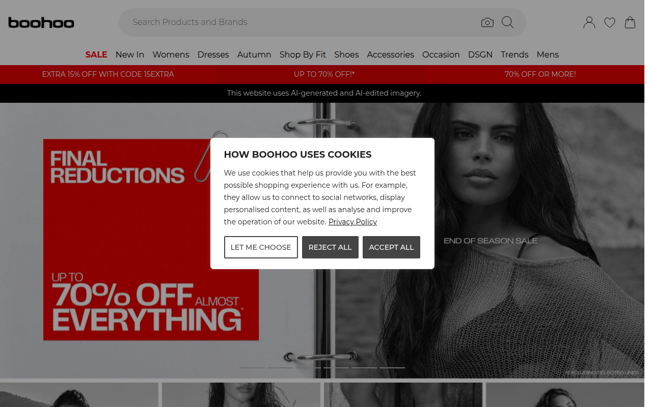 Screenshot van eu.boohoo.com