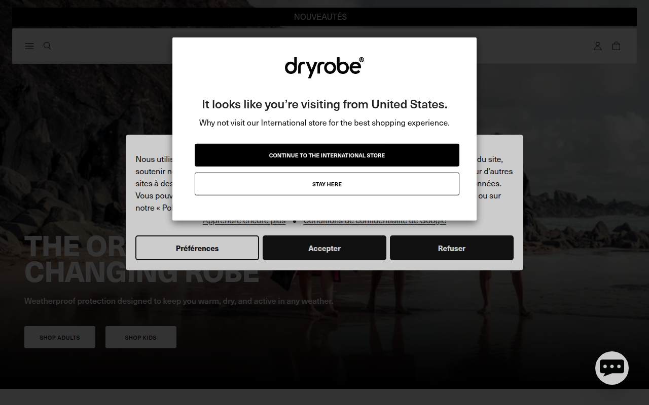 Screenshot van eu.dryrobe.com