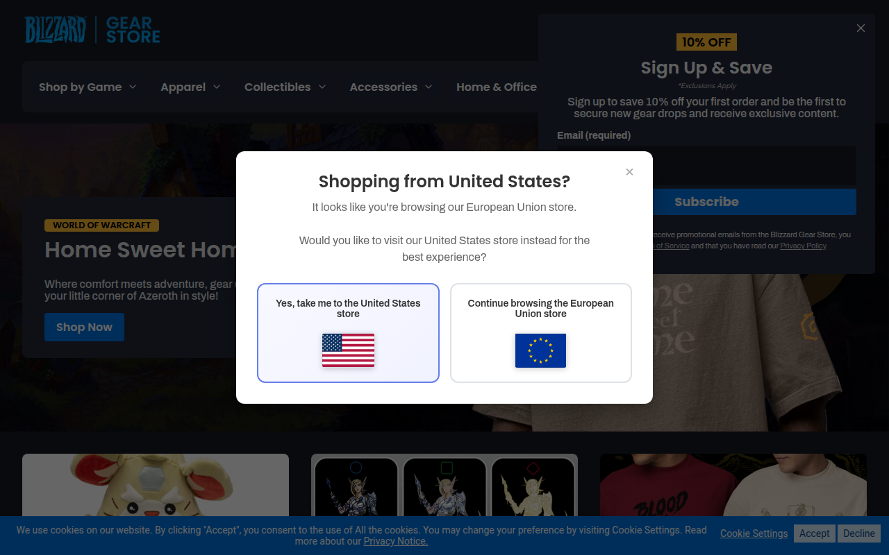Screenshot van eu.gear.blizzard.com