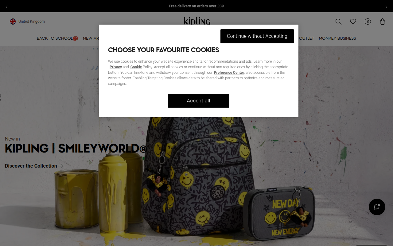 Screenshot van eu.kipling.com