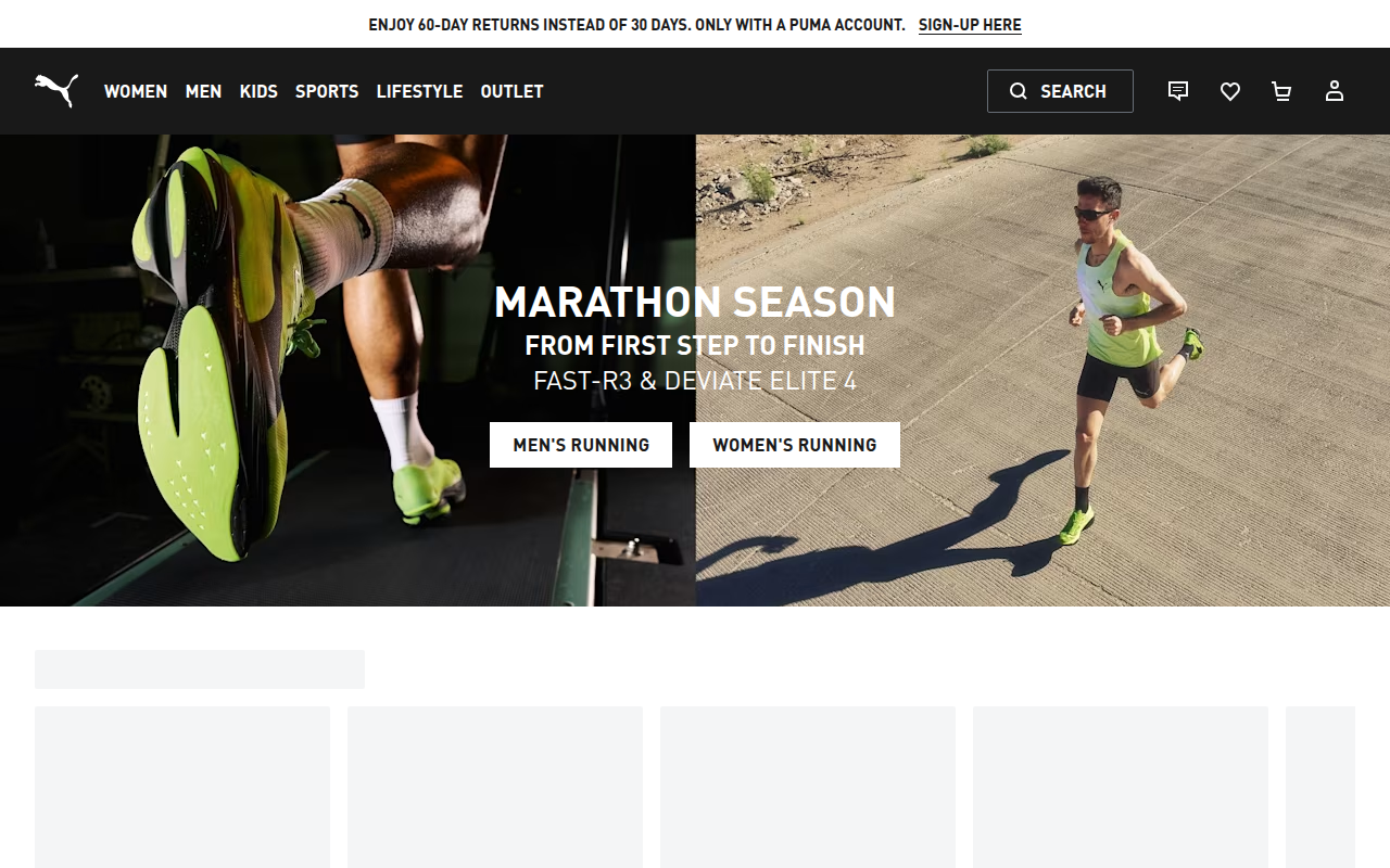 Screenshot van eu.puma.com