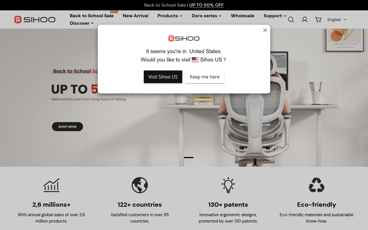 Screenshot van eu.sihoo.com