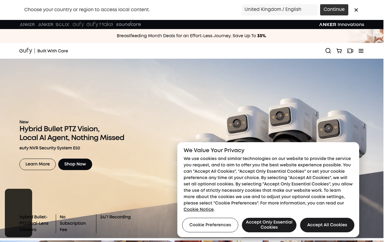 Screenshot van eufy.com