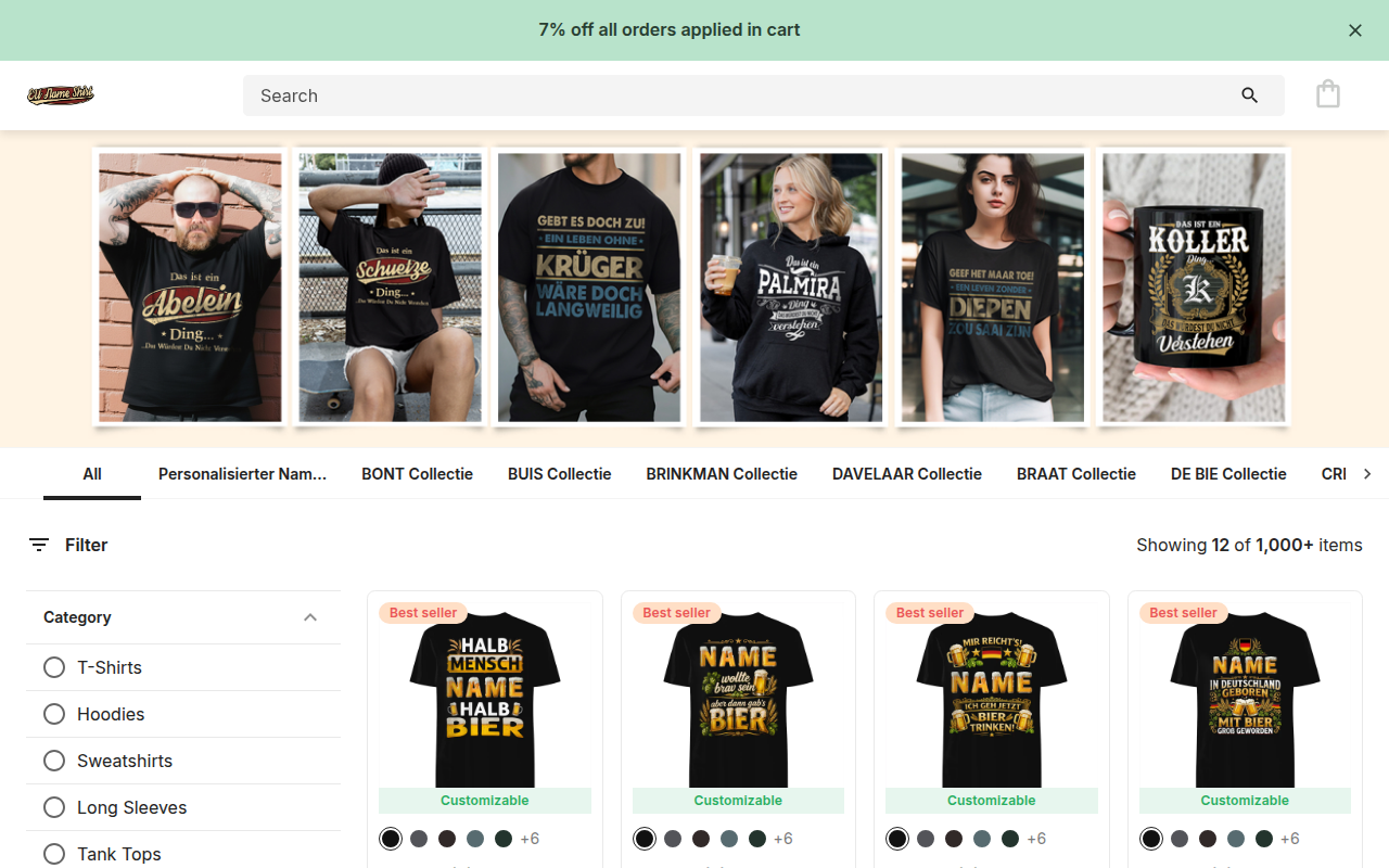 Screenshot van eunameshirt.com