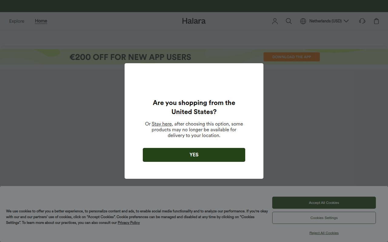 Screenshot van eur.halara.com
