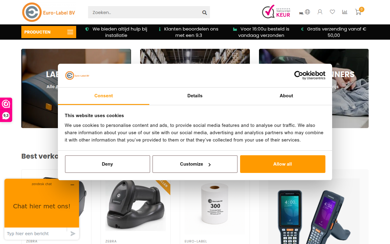 Screenshot van euro-label.nl