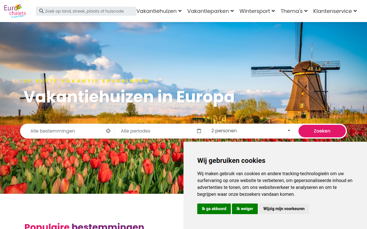 Screenshot van eurochalets.nl