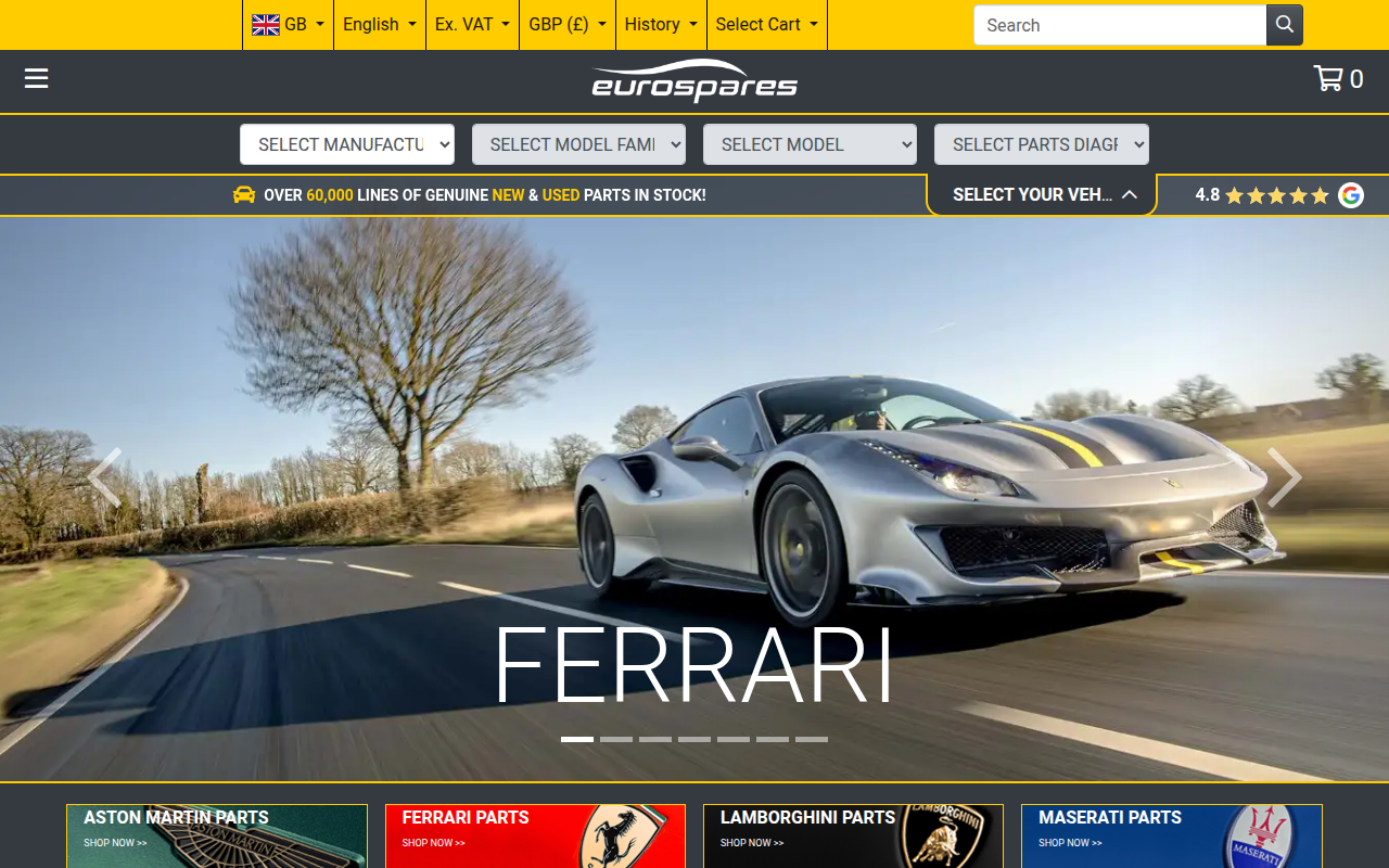 Screenshot van eurospares.co.uk