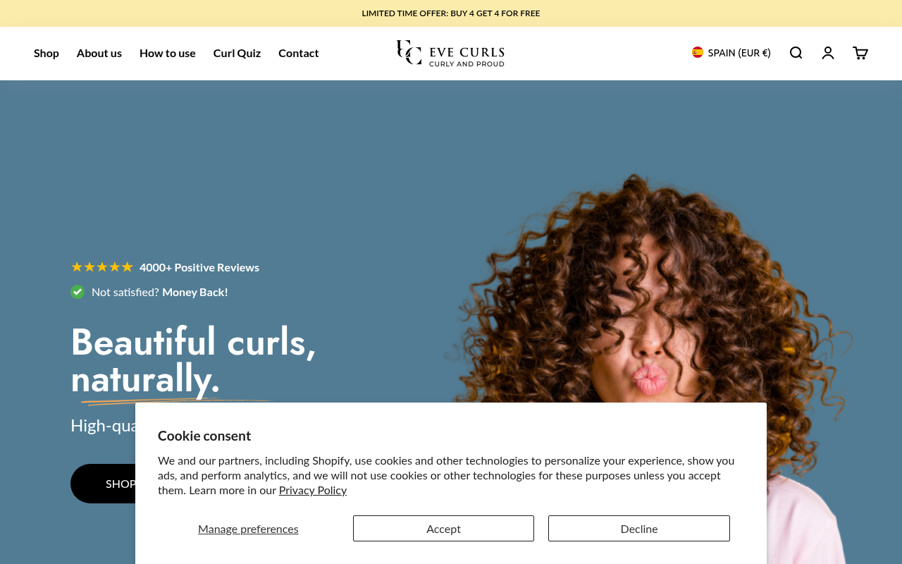 Screenshot van evecurls.com