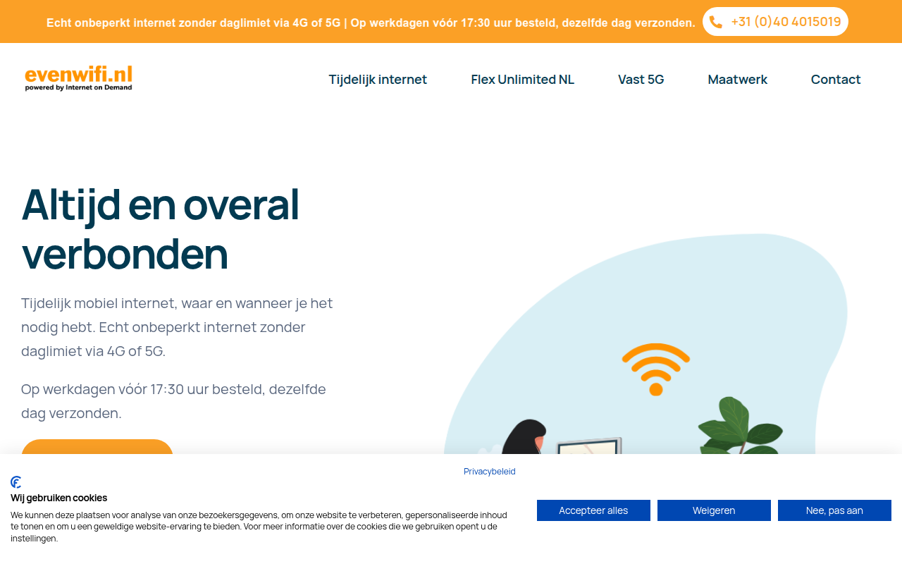 Screenshot van evenwifi.nl