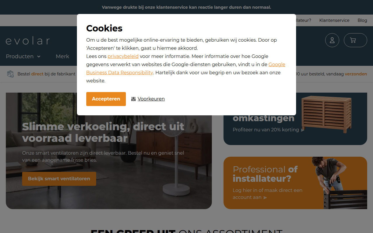 Screenshot van evolarshop.nl