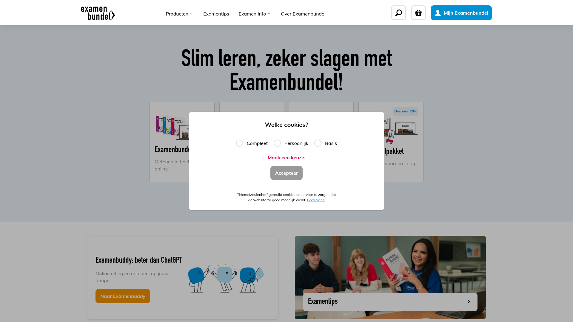 Screenshot van examenbundel.nl
