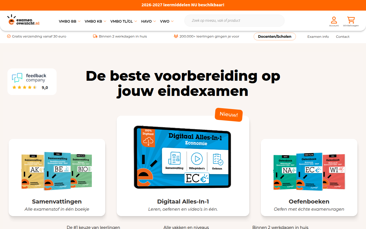 Screenshot van examenoverzicht.nl