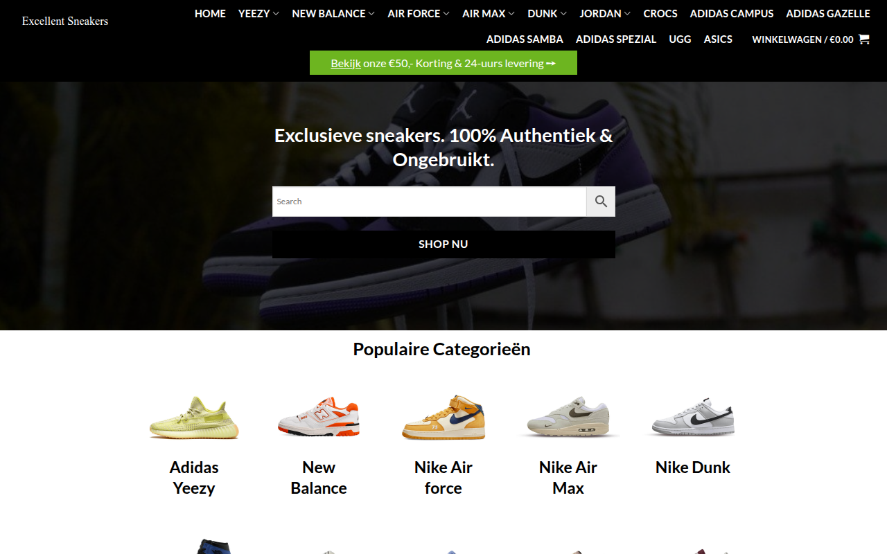 Screenshot van excellentsneakers.com