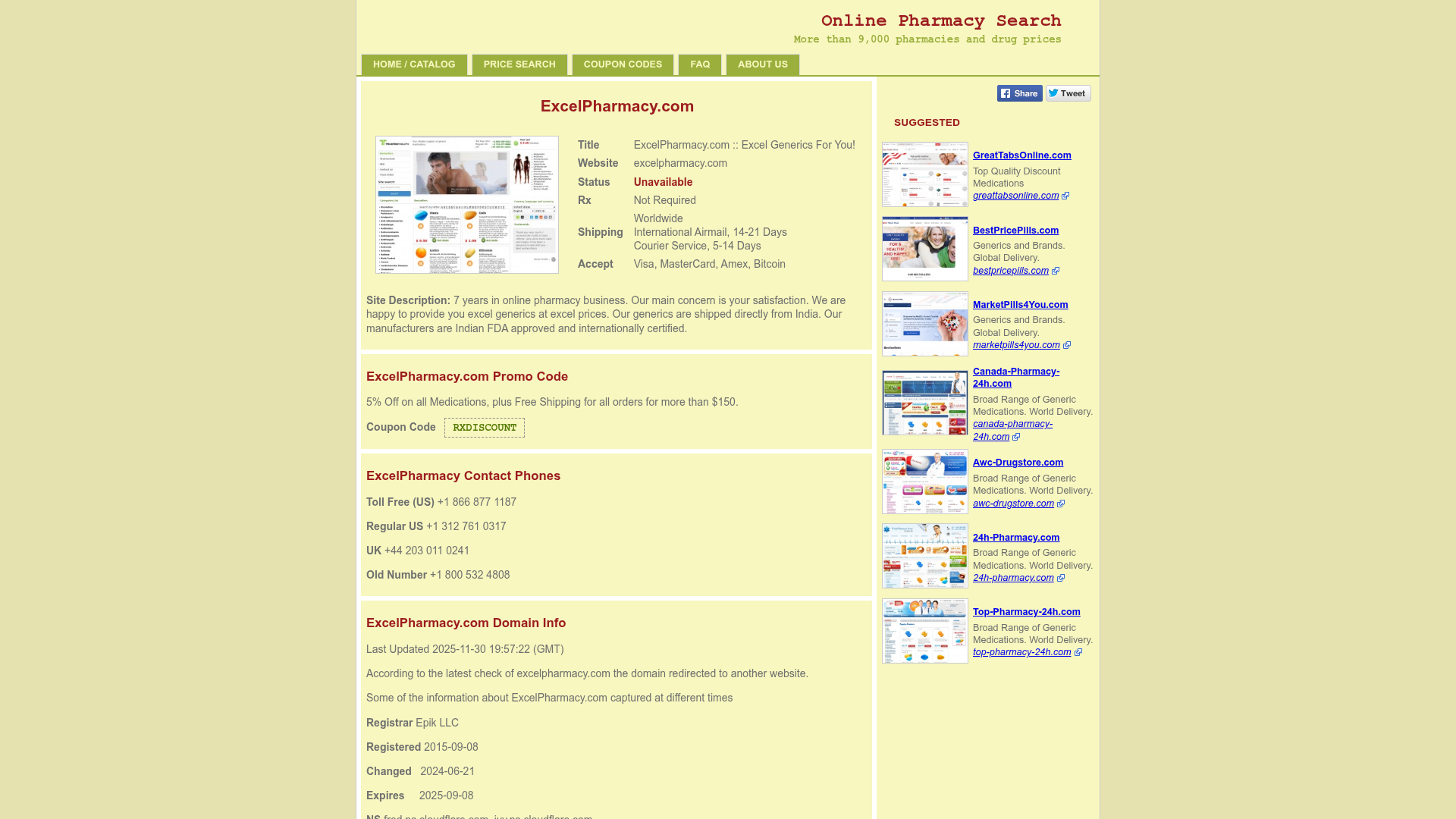 Screenshot van excelpharmacy.com