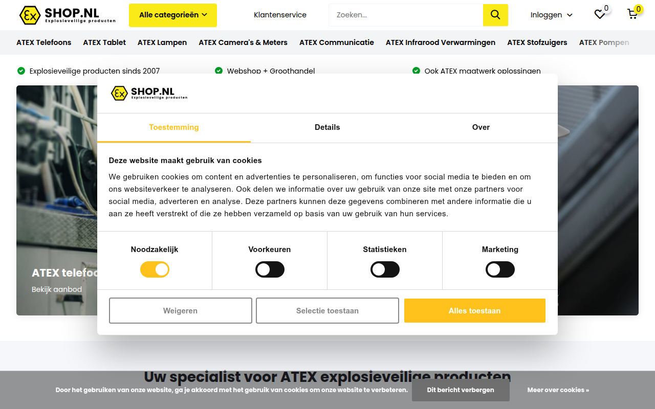 Screenshot van exshop.nl
