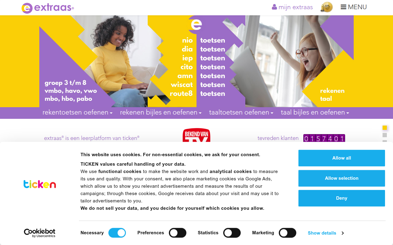 Screenshot van extraas.nl