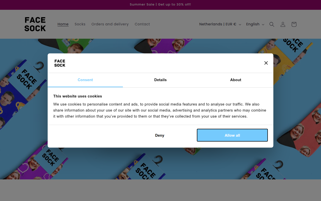 Screenshot van facesock.eu