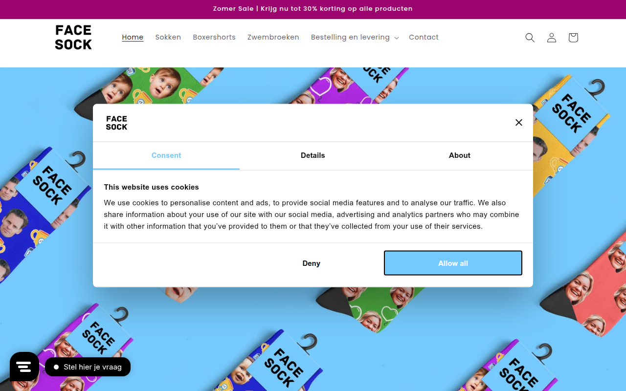 Screenshot van facesock.nl