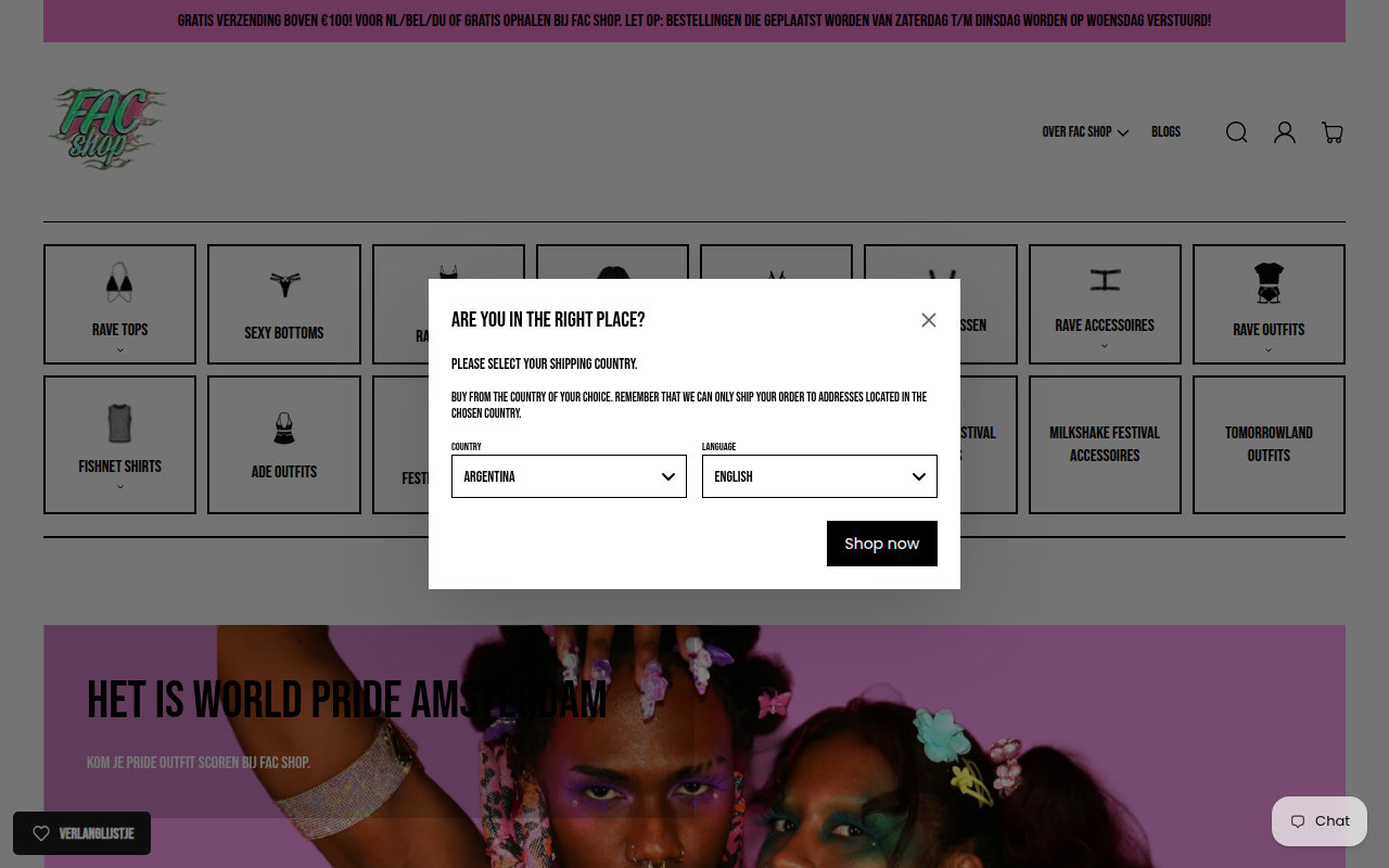 Screenshot van facshop.nl