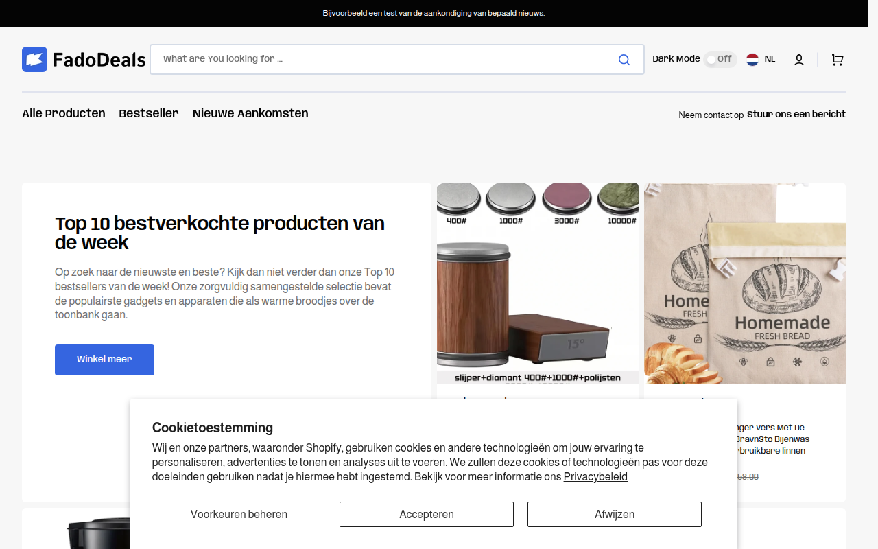 Screenshot van fadodeals.com