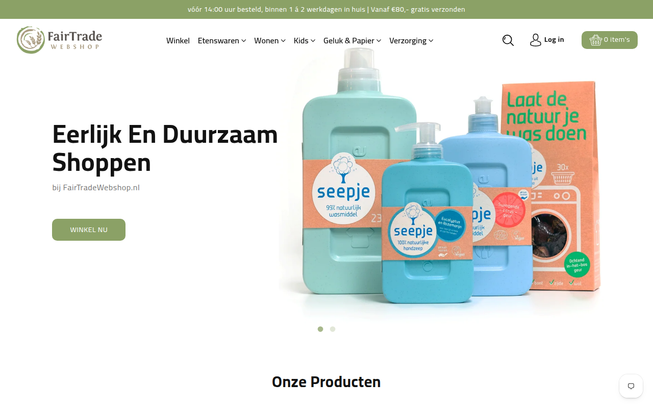 Screenshot van fairtradewebshop.nl