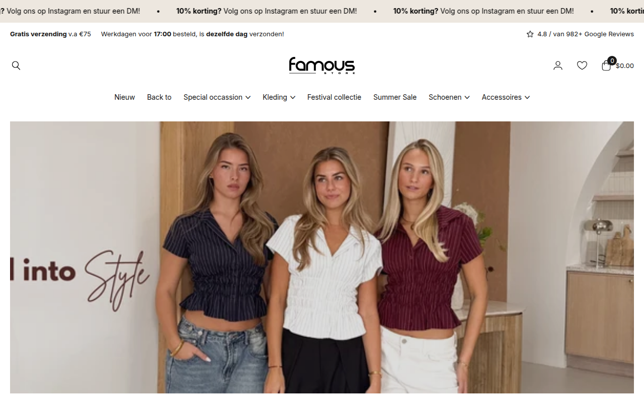 Screenshot van famous-store.nl