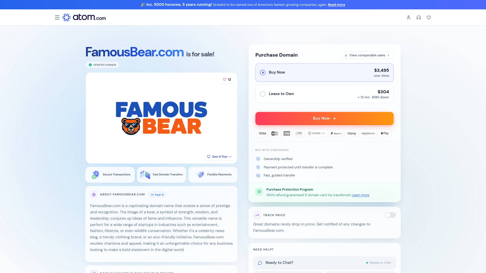 Screenshot van famousbear.com