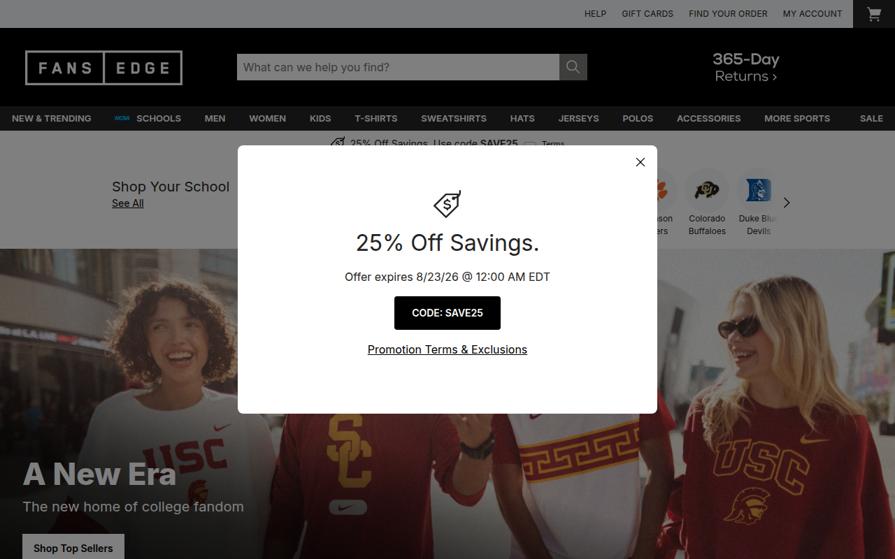 Screenshot van fansedge.com