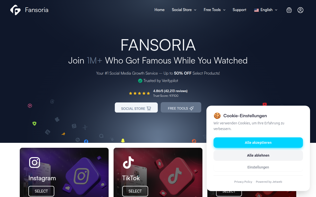 Screenshot van fansoria.com