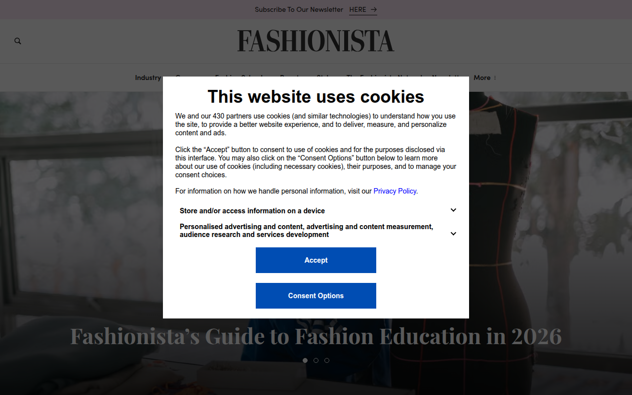 Screenshot van fashionista.com