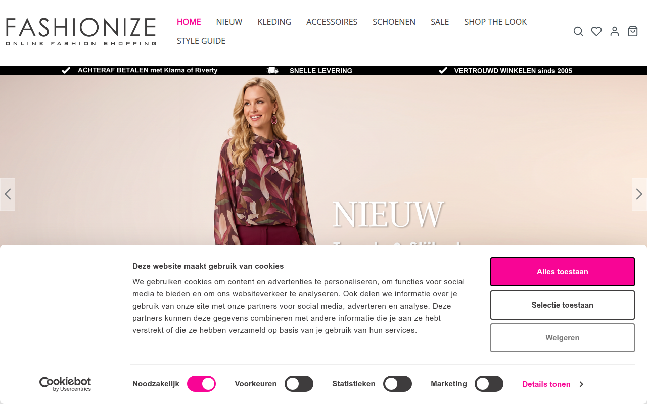 Screenshot van fashionize.nl